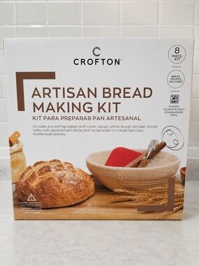 Crofton Artisan Bread Making Kit with Red Dough Scraper and Natural Banneton